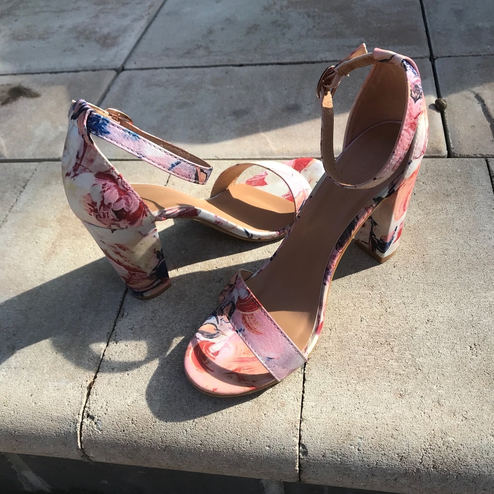 Floral ankle strap heel